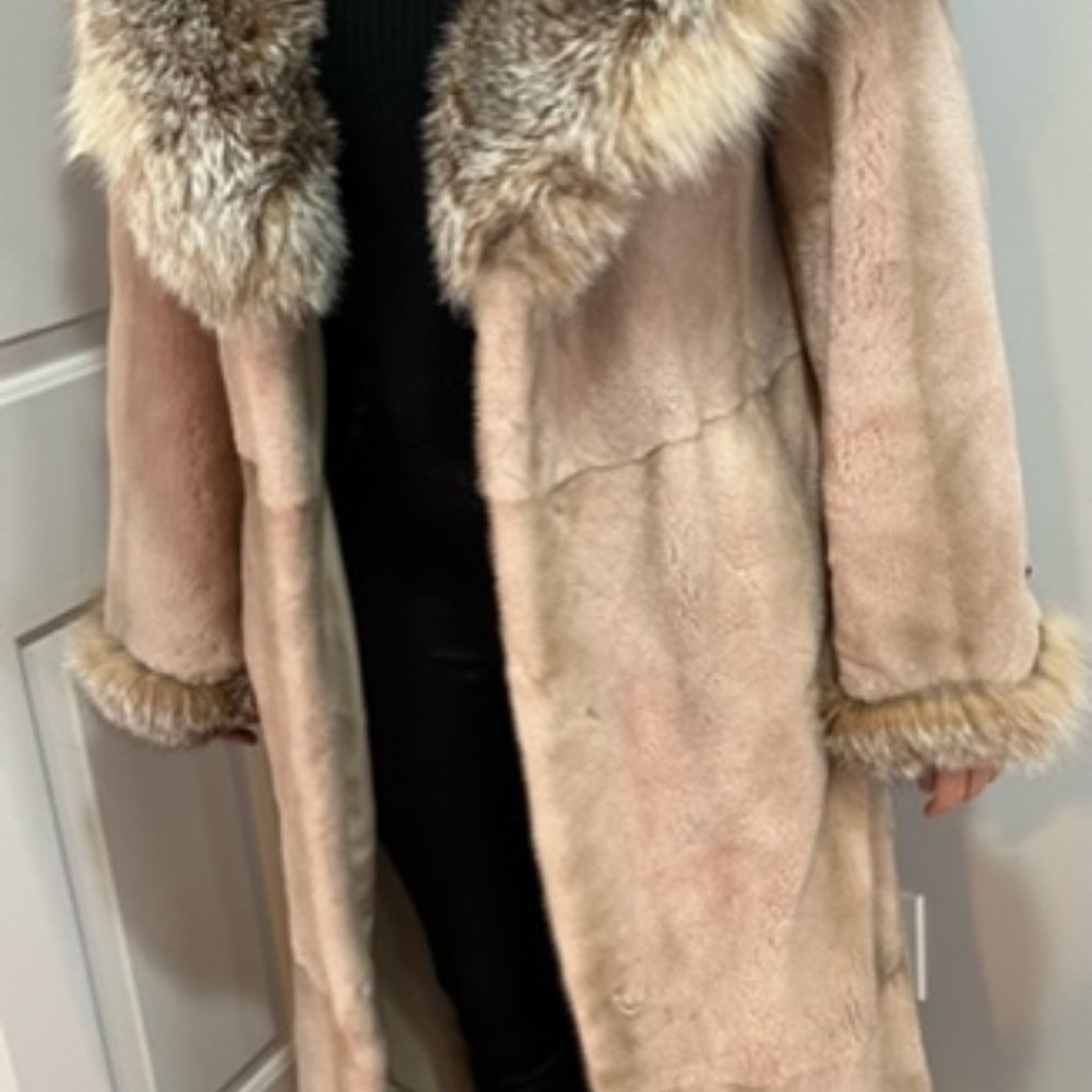 "BEAUTIFUL IN PINK" SHEARED MINK WITH FOX TRIM ALL GENUINE IMPORTED FROM GREECE